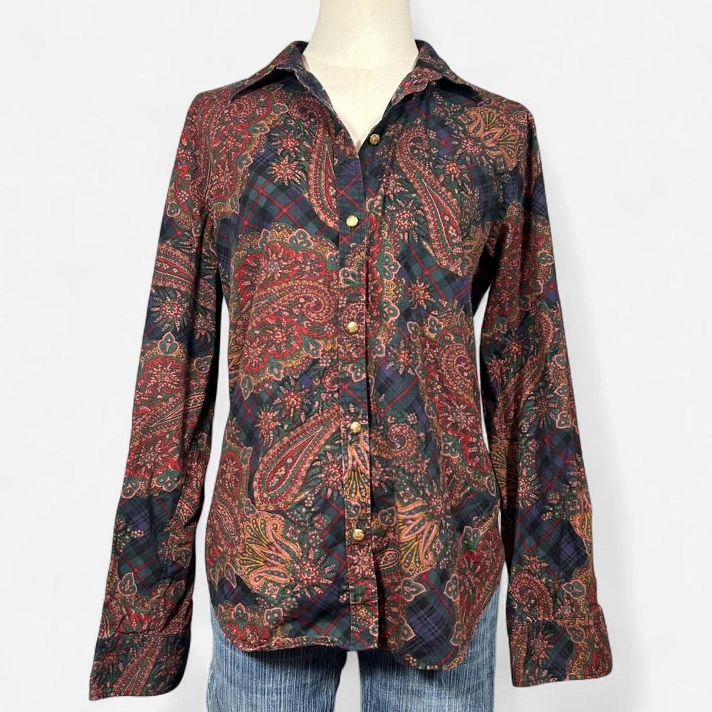 CHAPS Multicolor Paisley Cotton Long Sleeve Button Up Top Womens L Fall Autumn